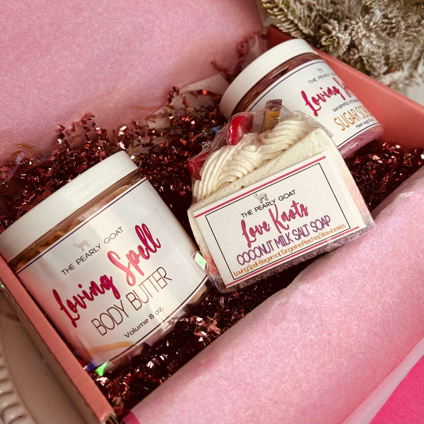 Loving Spell Gift Set - Fresh Raw Goat Milk Soap - Body Butter & Sugar Scrub