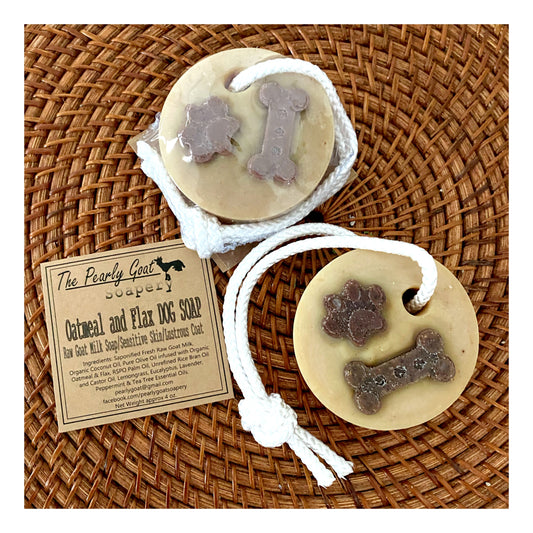 Oatmeal & Flax Fresh Raw Goat Milk Dog Soap on a Rope