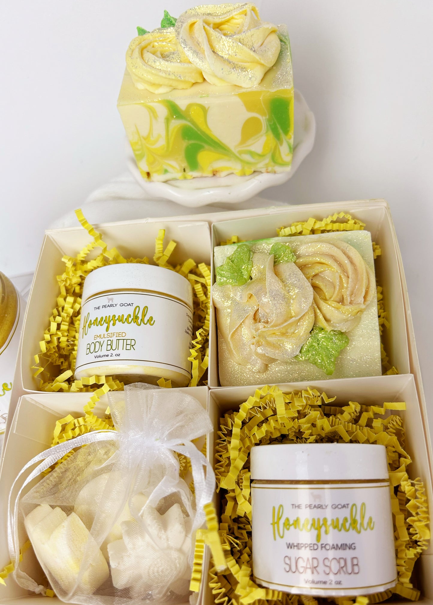 Honeysuckle Vegan Coconut Milk Seafoam Soap Gift Set - Emulsified Body Butter and Whipped Foaming Sugar Scrub (New)