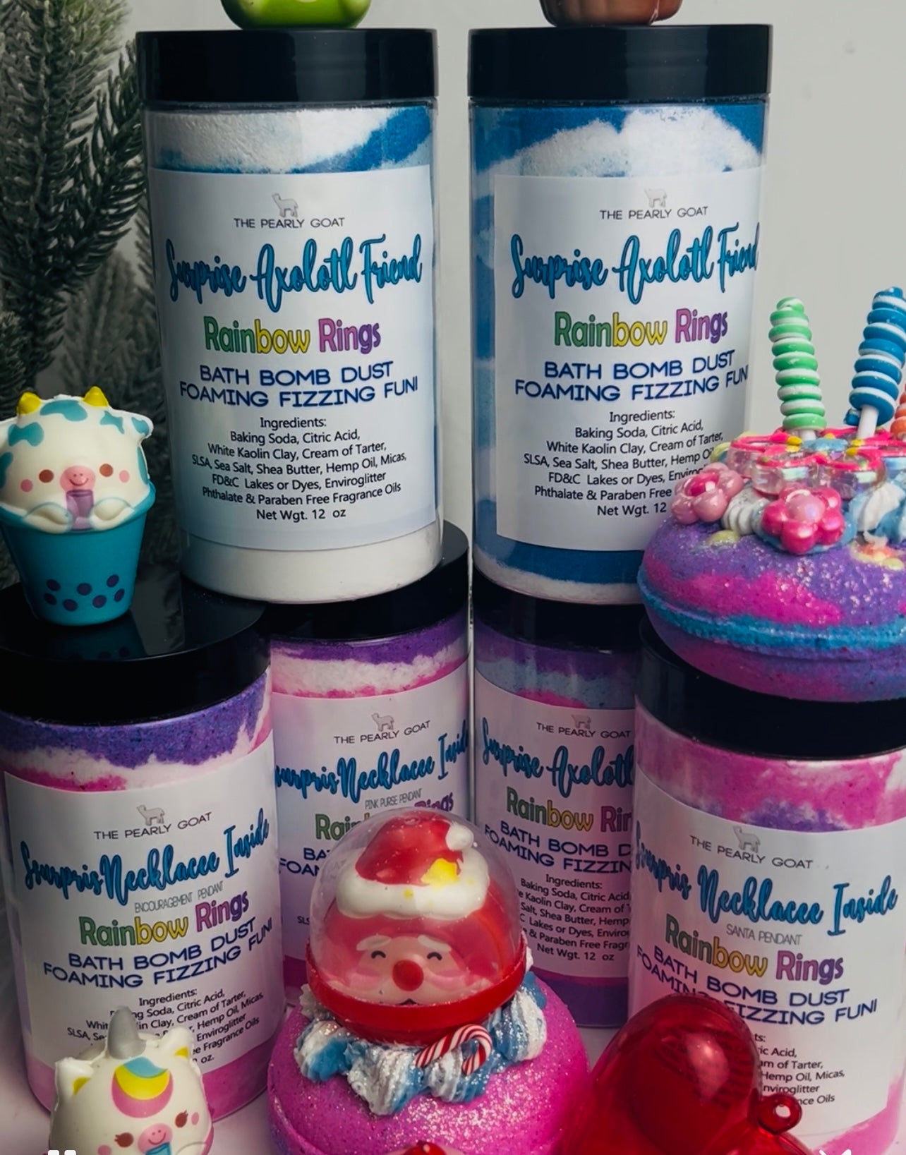 fizzing Foaming Bath Dust - Bath Bombs  Bubble Frosting  "Fruit loops" & Squishy Toy - Bead Bath Bombs.