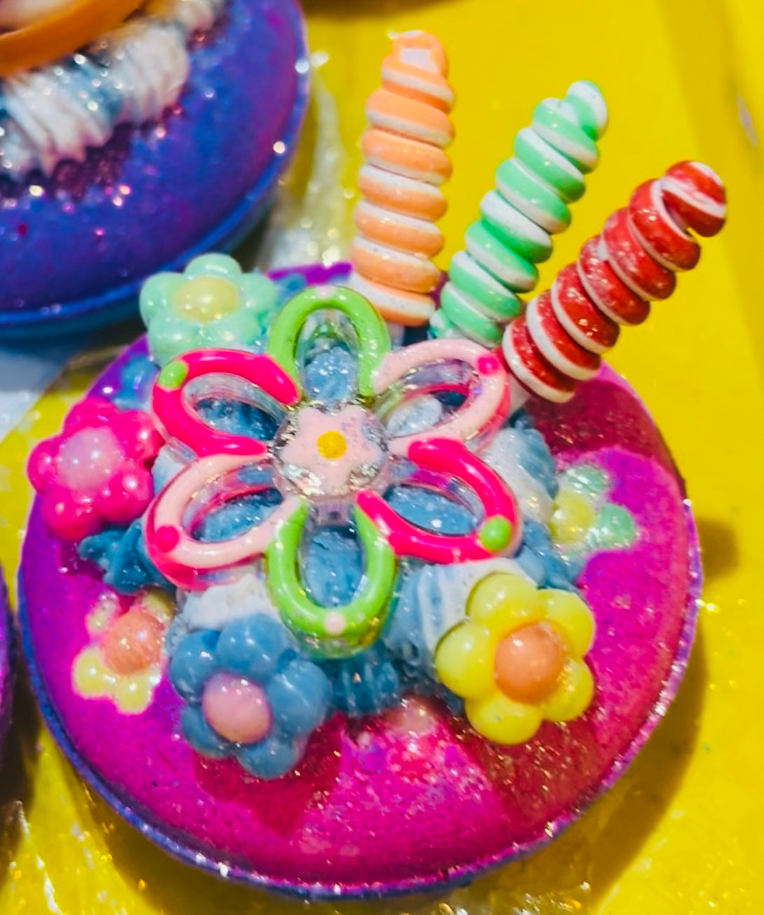 fizzing Foaming Bath Dust - Bath Bombs  Bubble Frosting  "Fruit loops" & Squishy Toy - Bead Bath Bombs.