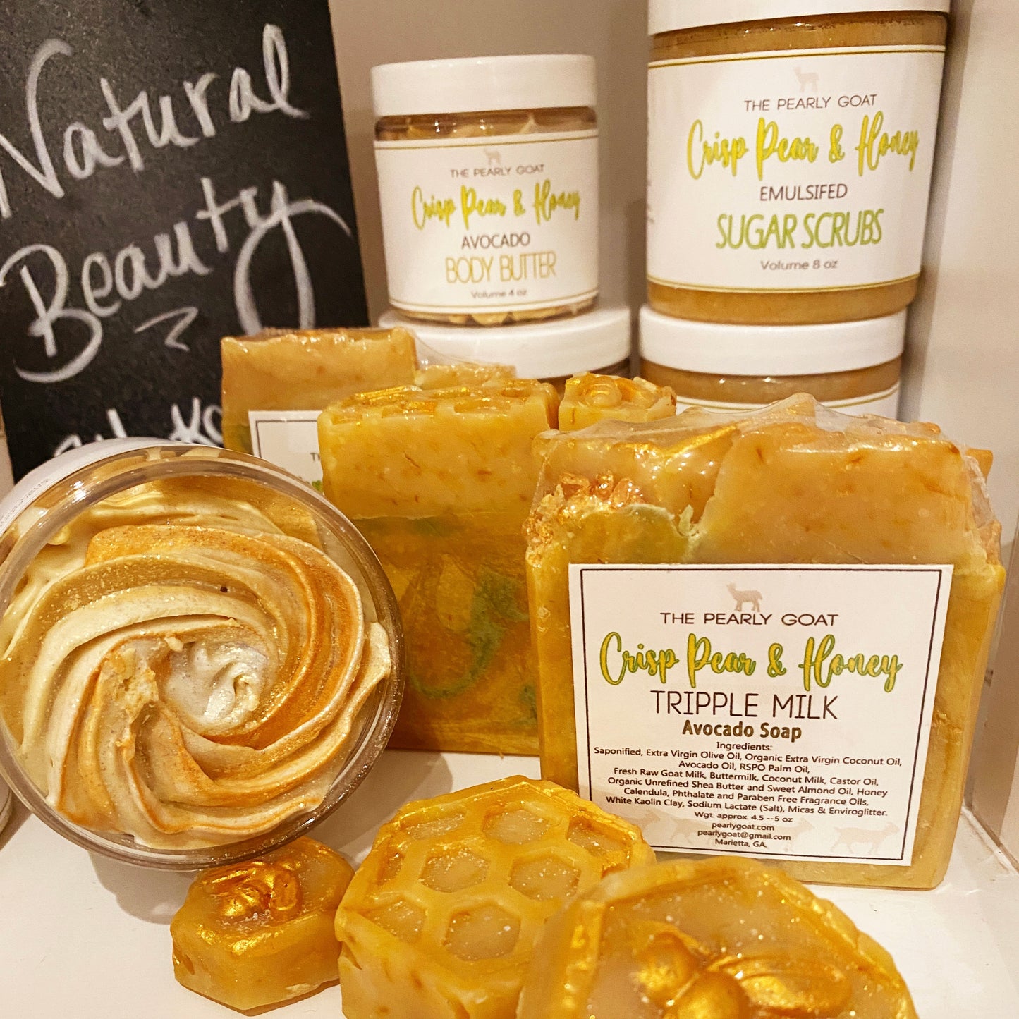 24 Kt. Crisp Anjou Pear, Pure Honey and Calendula (Avocado Recipe) Triple Milk Soap
